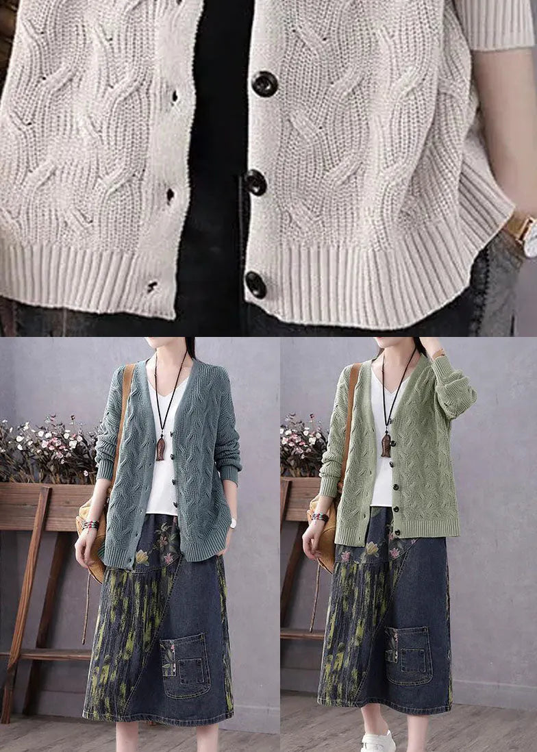 Art Blue V Neck Button Fall Knit Sweater Coat