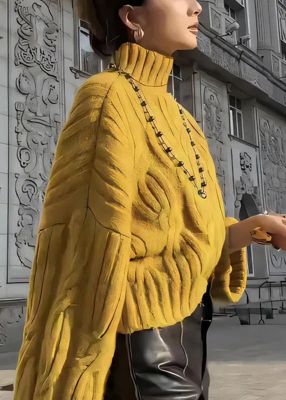 Yellow Turtleneck Cozy Cable Knit Sweaters Winter