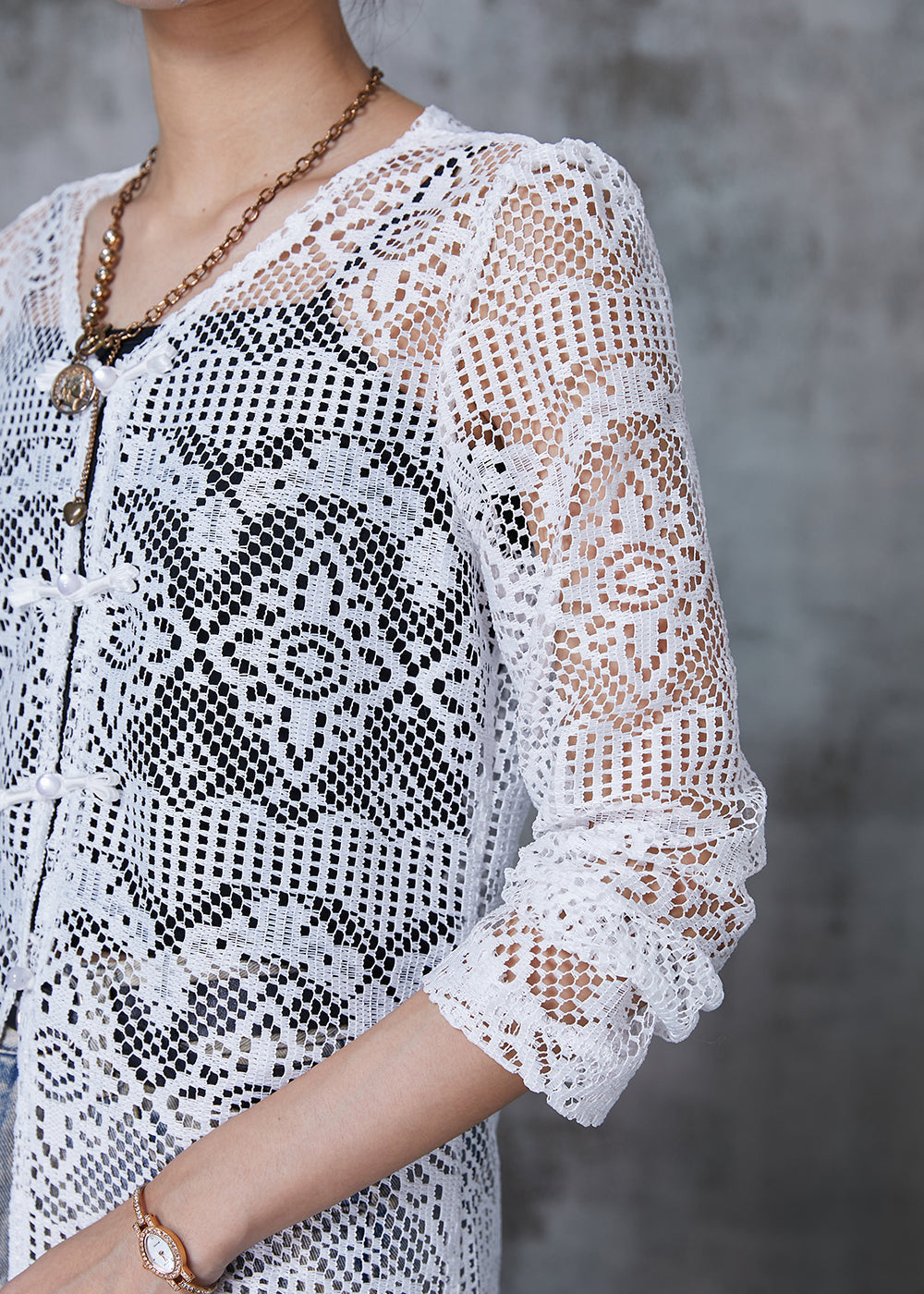 White Hollow Out Lace Long Tops Summer