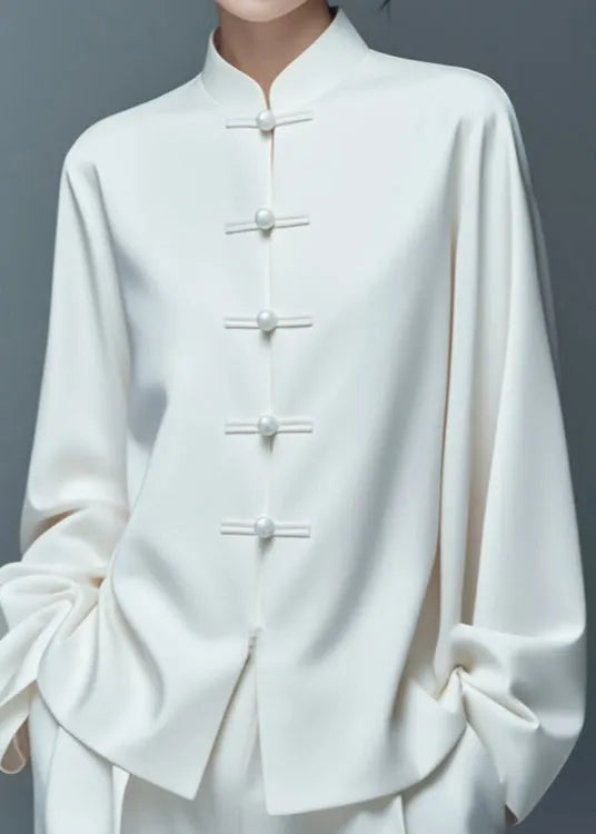 Art White Button Thin Cotton Coat Fall