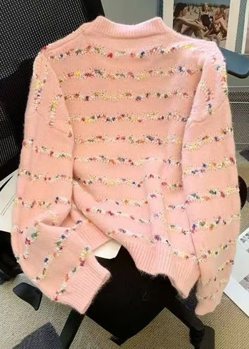 Loose Beige Striped Cozy Knit Sweaters O-neck Spring