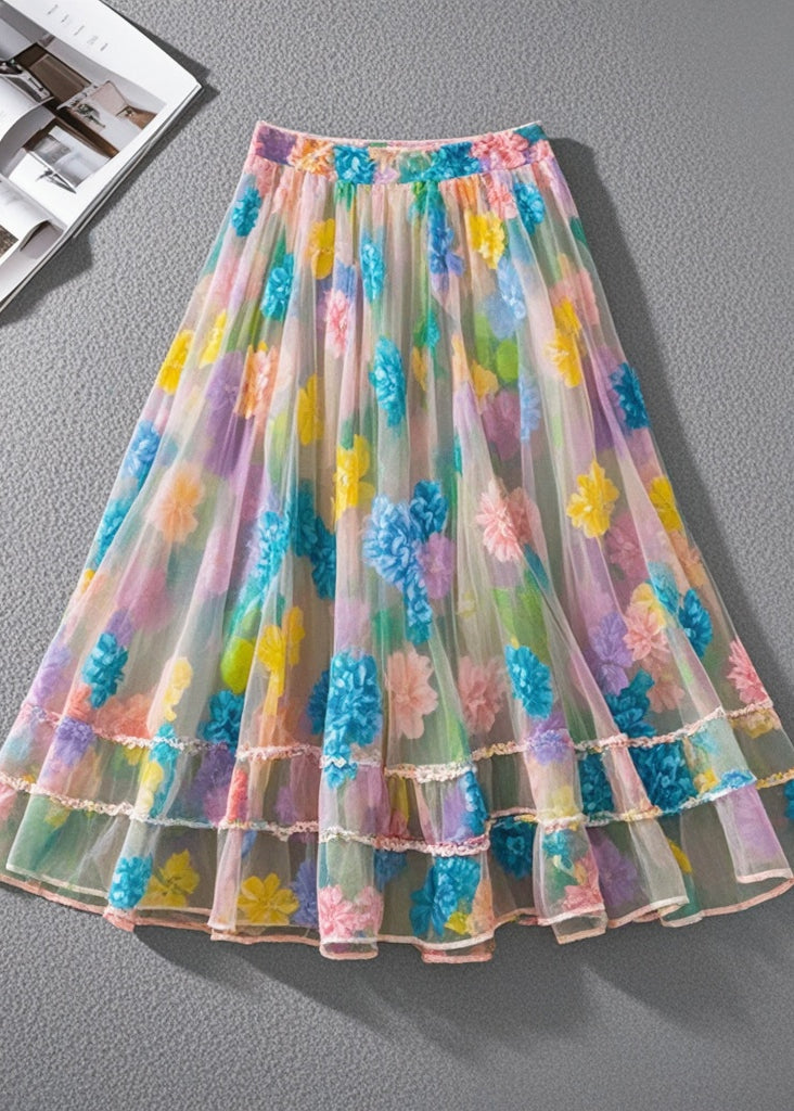 Multicolor Print Tulle Beach Skirt Summer