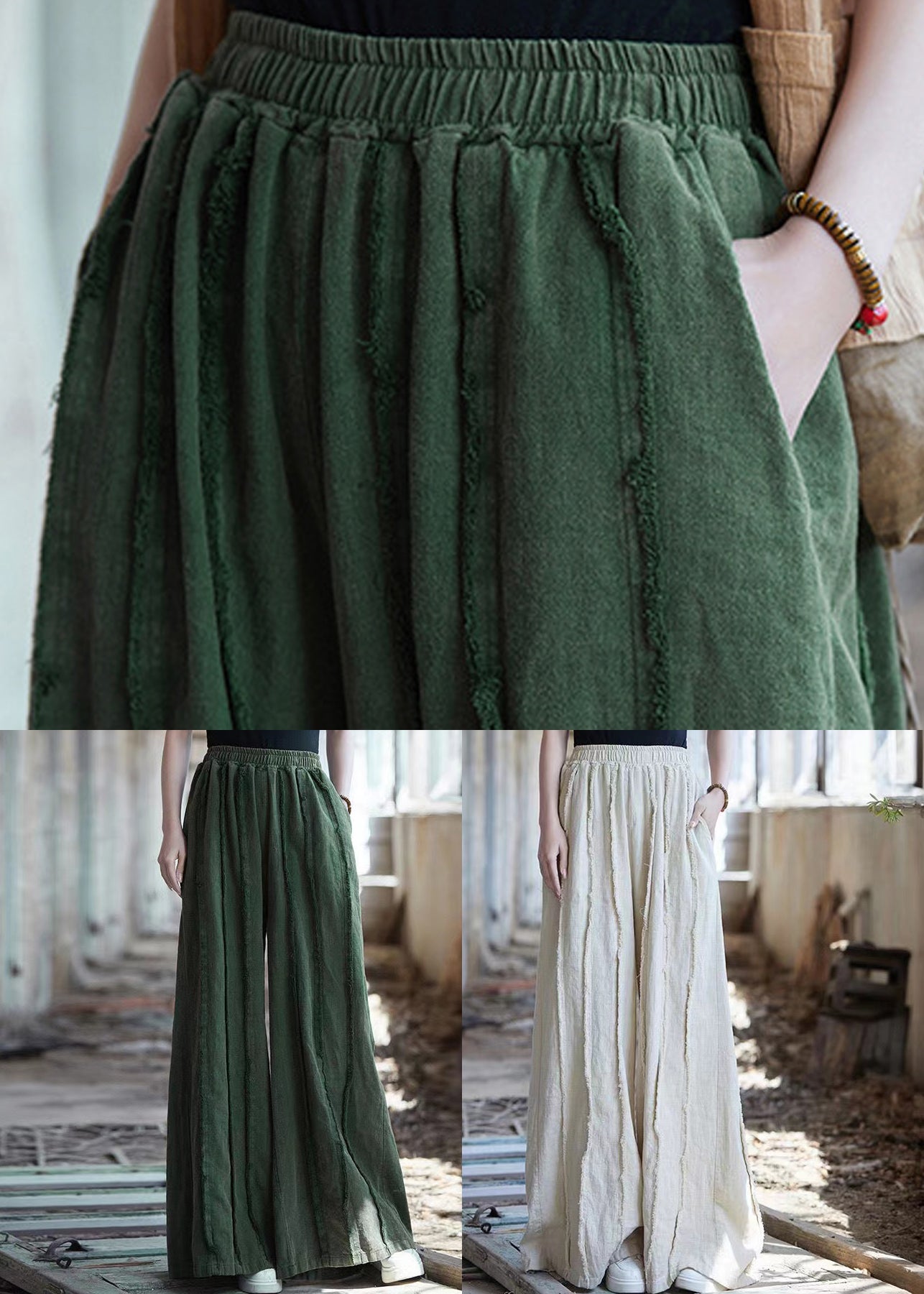 Linen Pockets Linen Wide Leg Pants High Waist