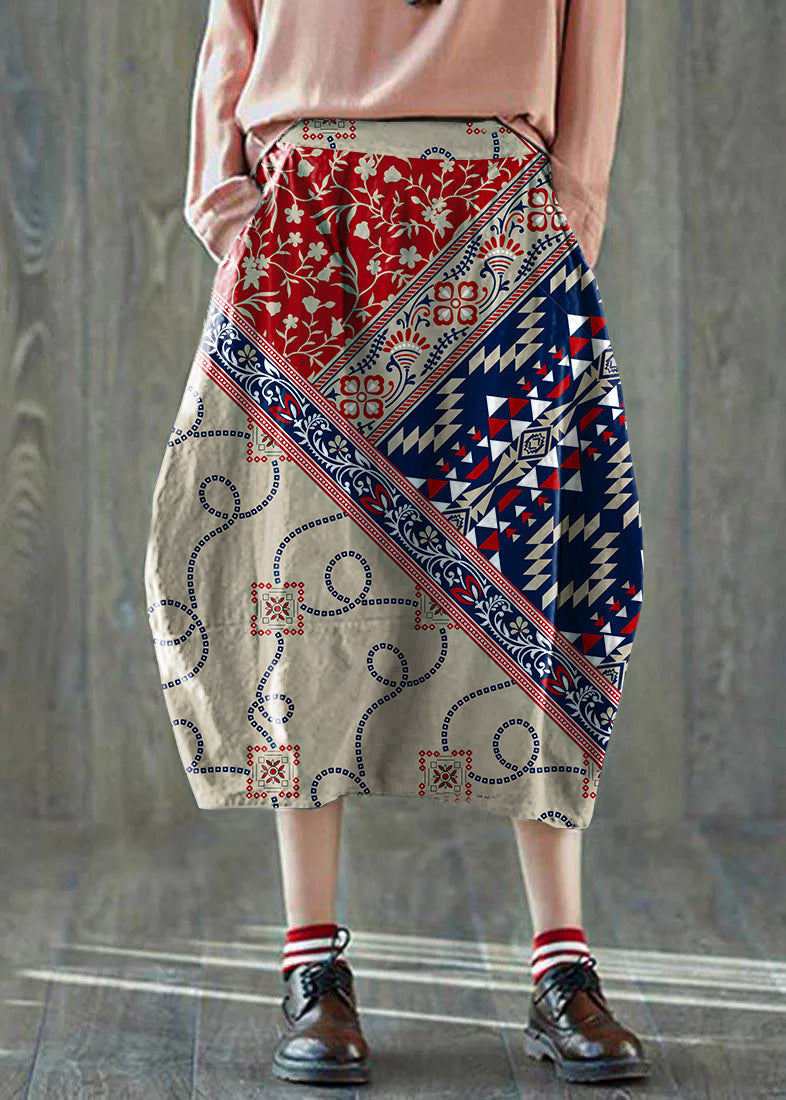 Boutique Green Pockets Lantern Cotton Linen Summer Skirt