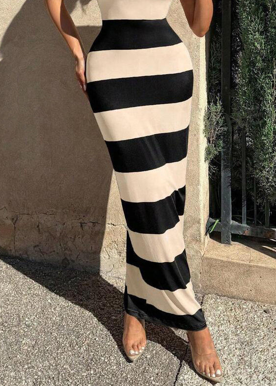 Boutique Backless Lace Up Striped Cotton Spaghetti Strap Dress Summer