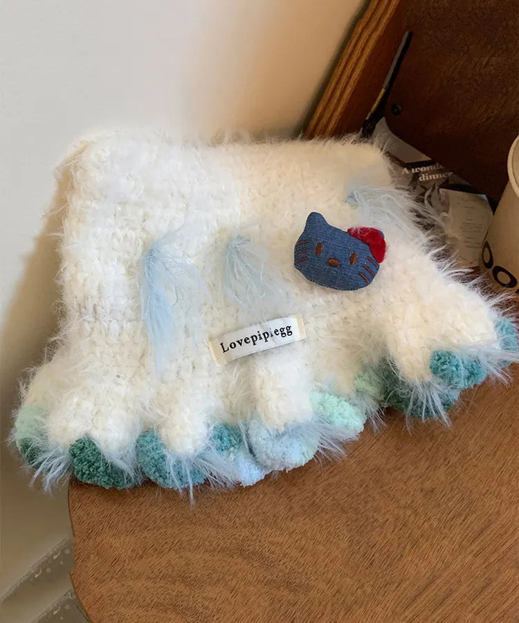 Beige Cat's Ears Warm Knitting Hat Winter