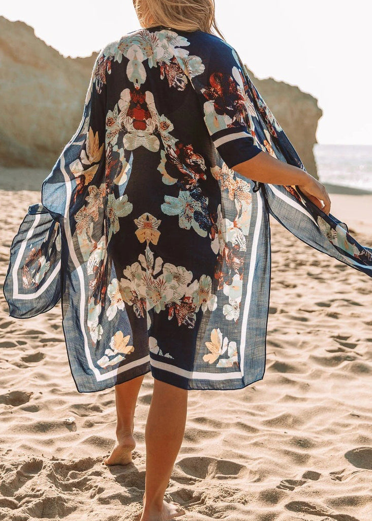 Summer New Navy Printed Beach Sunscreen Cardigan