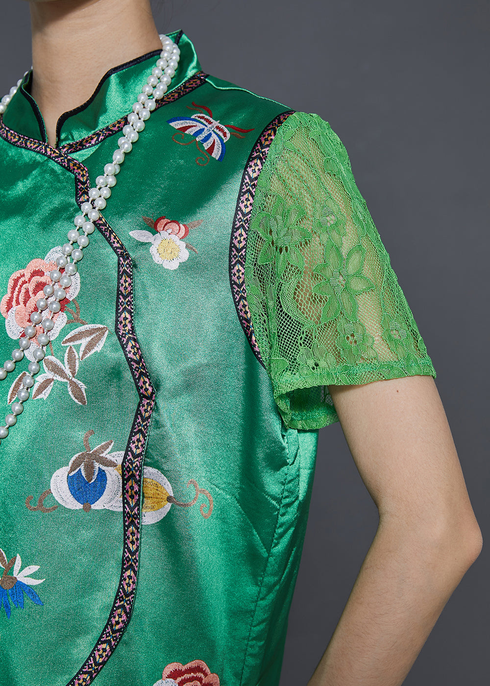 Green Embroidered Draping Silk Dresses Two Pieces Set Summer