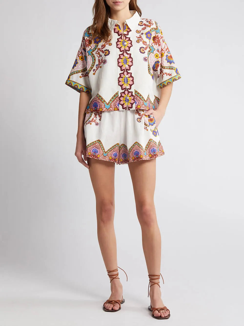 Short Sleeve Print Shirt and Shorts Suit