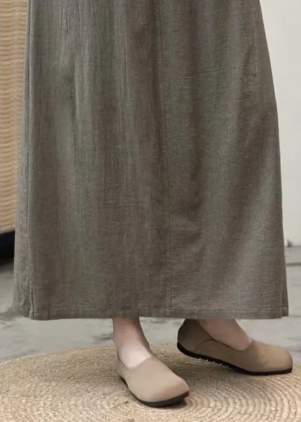 Khaki Oversized Cotton a Line Skirt Summer