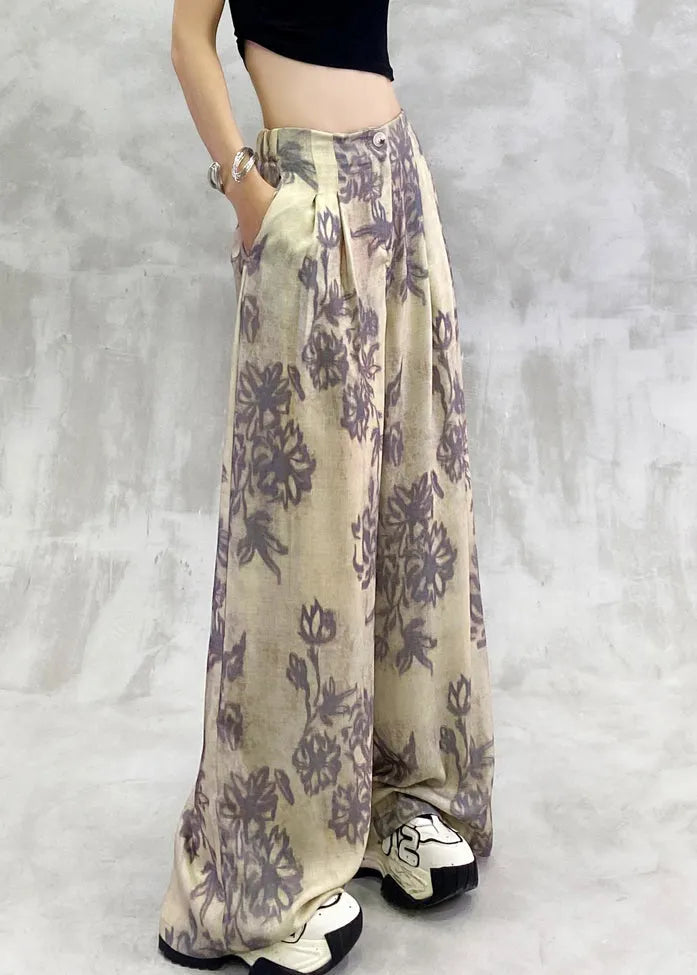 Modern Print Pockets Elastic Waist Pants Summer
