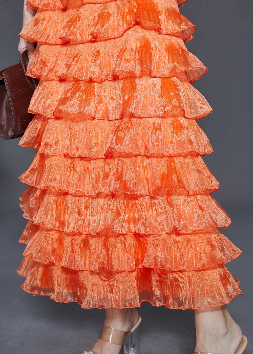 Orange Ruffled Patchwork Layered Organza Dresses Summer