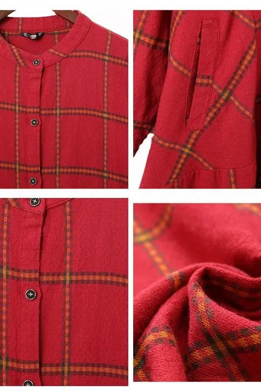 A Linen Cotton Plaid Shirt Dresses