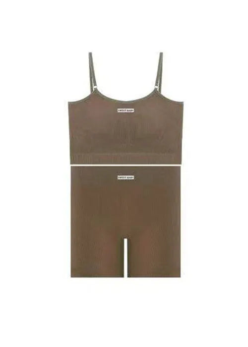 Rose Sports Bra Tank Top Shorts Set