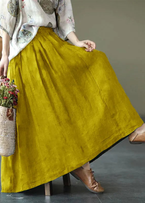 Red Print Ramie Elastic Waist Skirt
