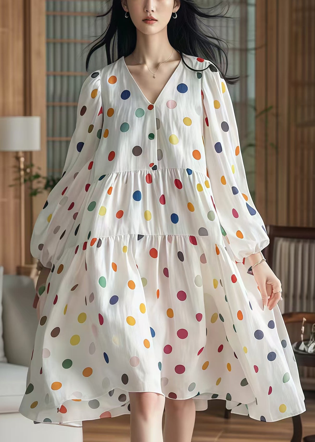 White Oversized Print Cotton Vacation Dresses Fall