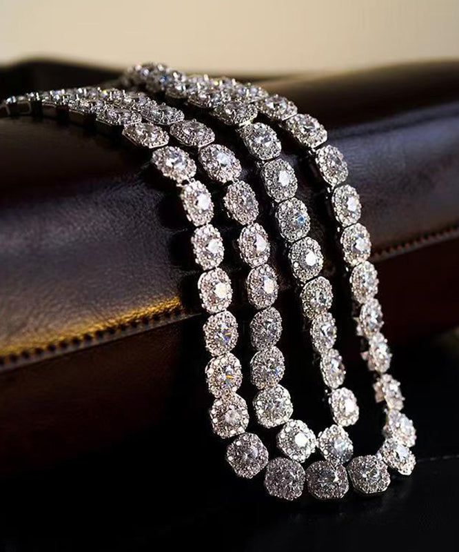 Silk Sterling Silver Zircon Gratuated Bead Necklace