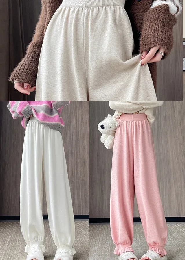 Pink Oversized Pockets Knit Pants Fall