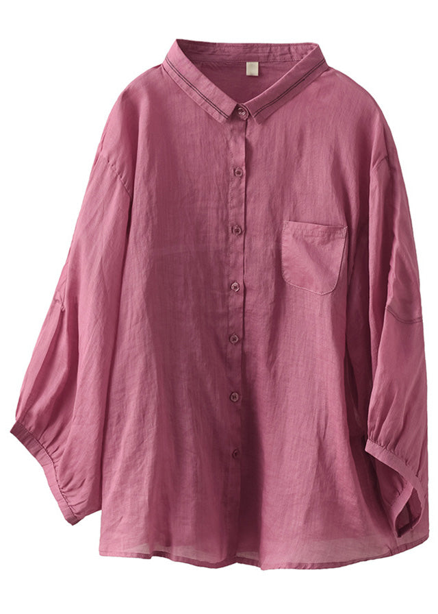 Organic Rose Patchwork Button Ramie Top Long Sleeve