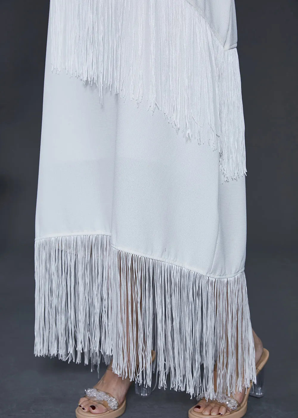 White Tasseled Chiffon Spaghetti Strap Dress Summer