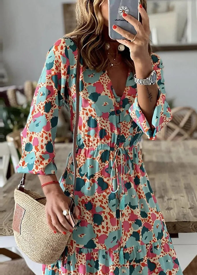 Cinched Print Exra Large Hem Cotton Ankle Dress Summer