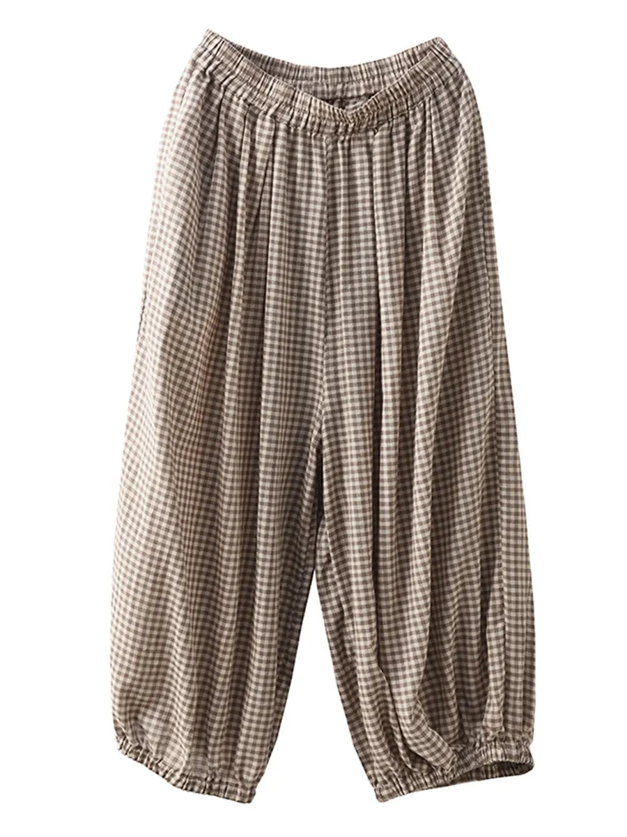 Summer Plaid Cotton Harem Pants