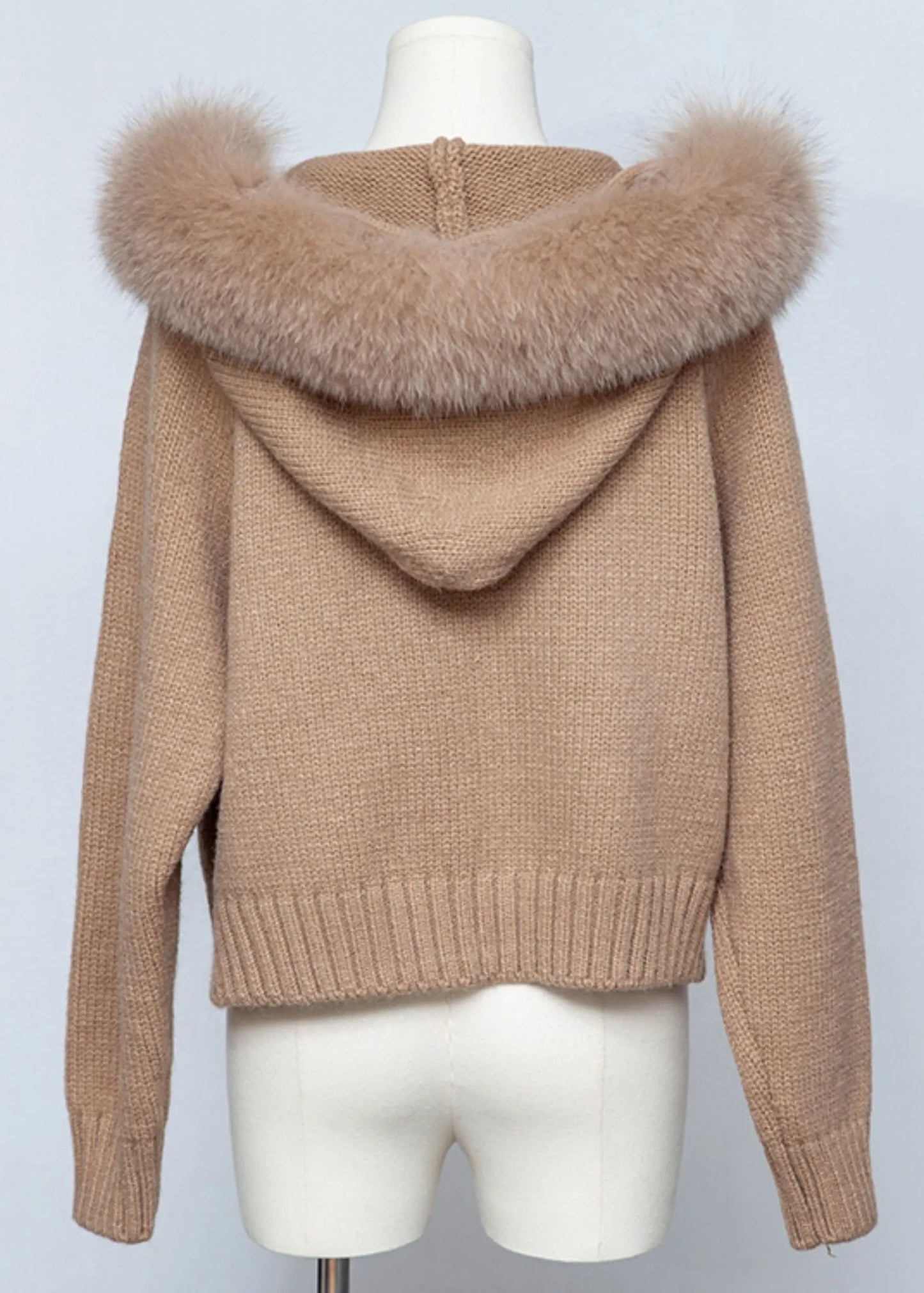 Coffee Zippered Patchwork Knit Fall Coats Hooded