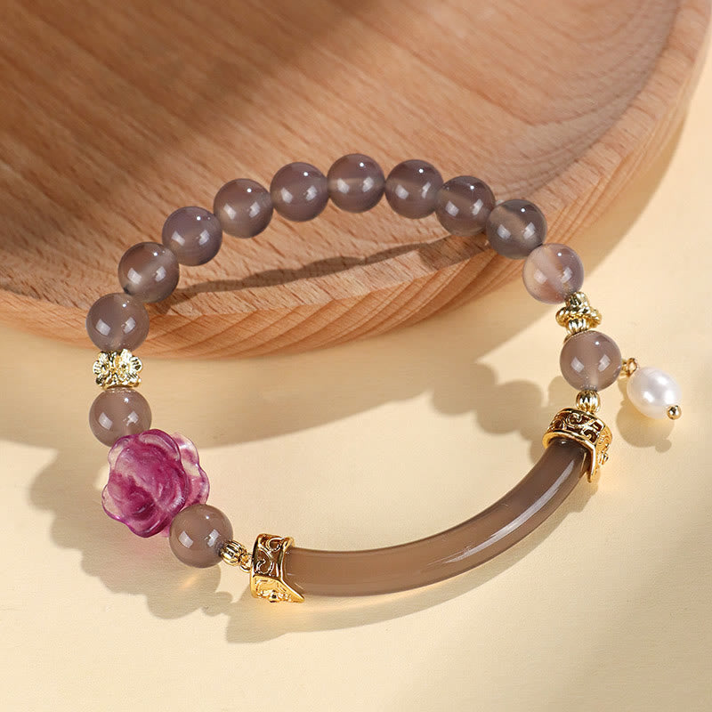 52mm Labradorite Fluorite Pearl Cuff Bracelet for Spiritual Balance