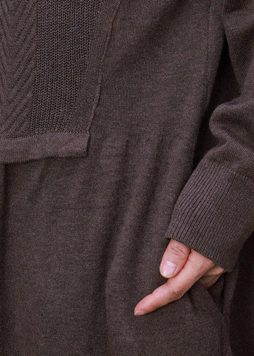 Boutique Chocolate Patchwork Wool Knit Cardigans Long Sleeve