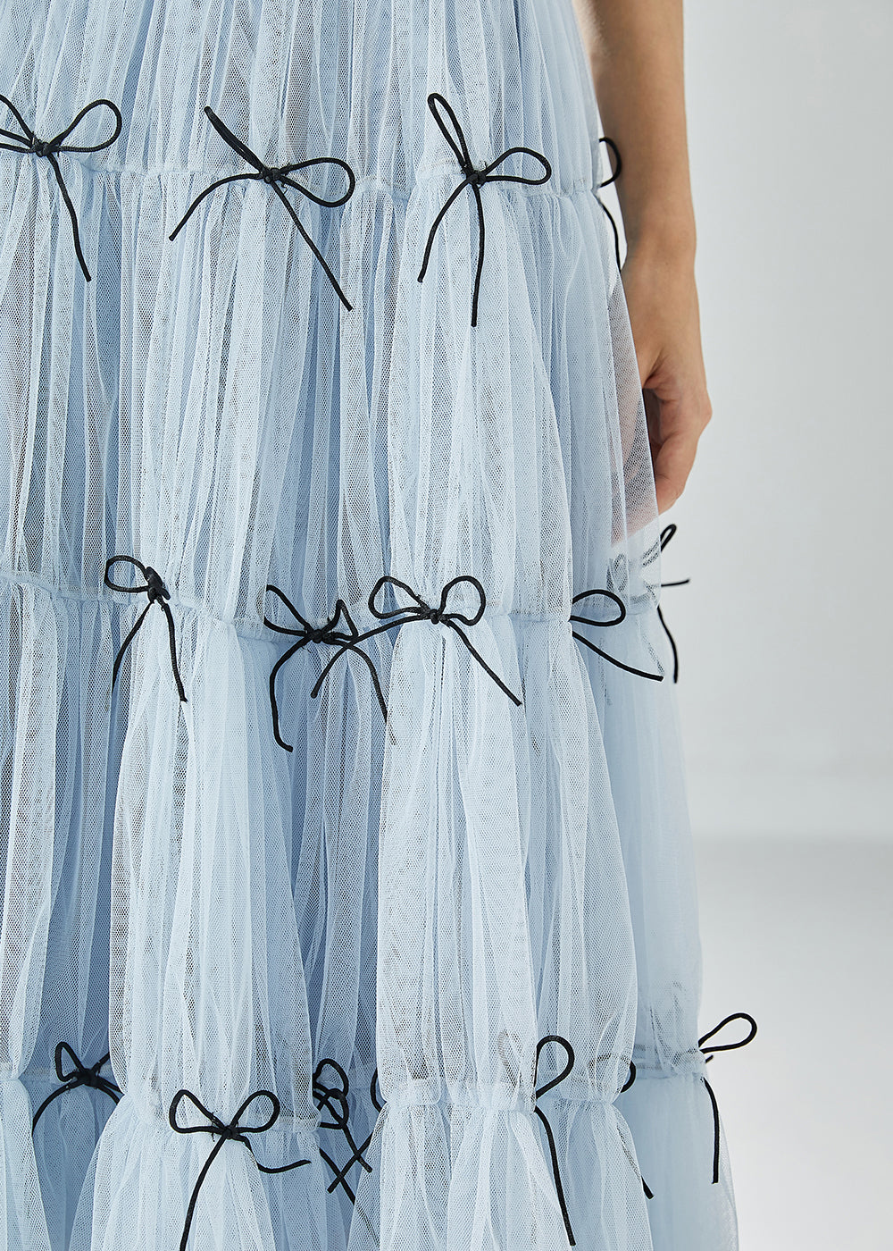 Sky Blue High Waist Patchwork Bow Tulle Skirt Summer