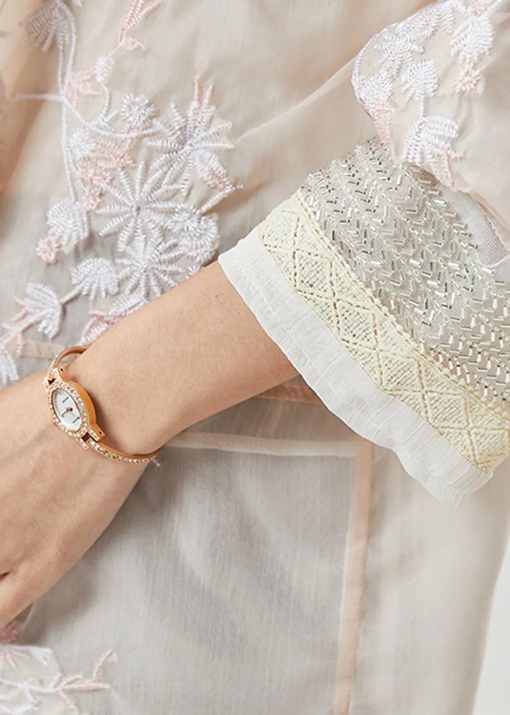 Apricot Embroidered Silk Cotton Cardigan Summer