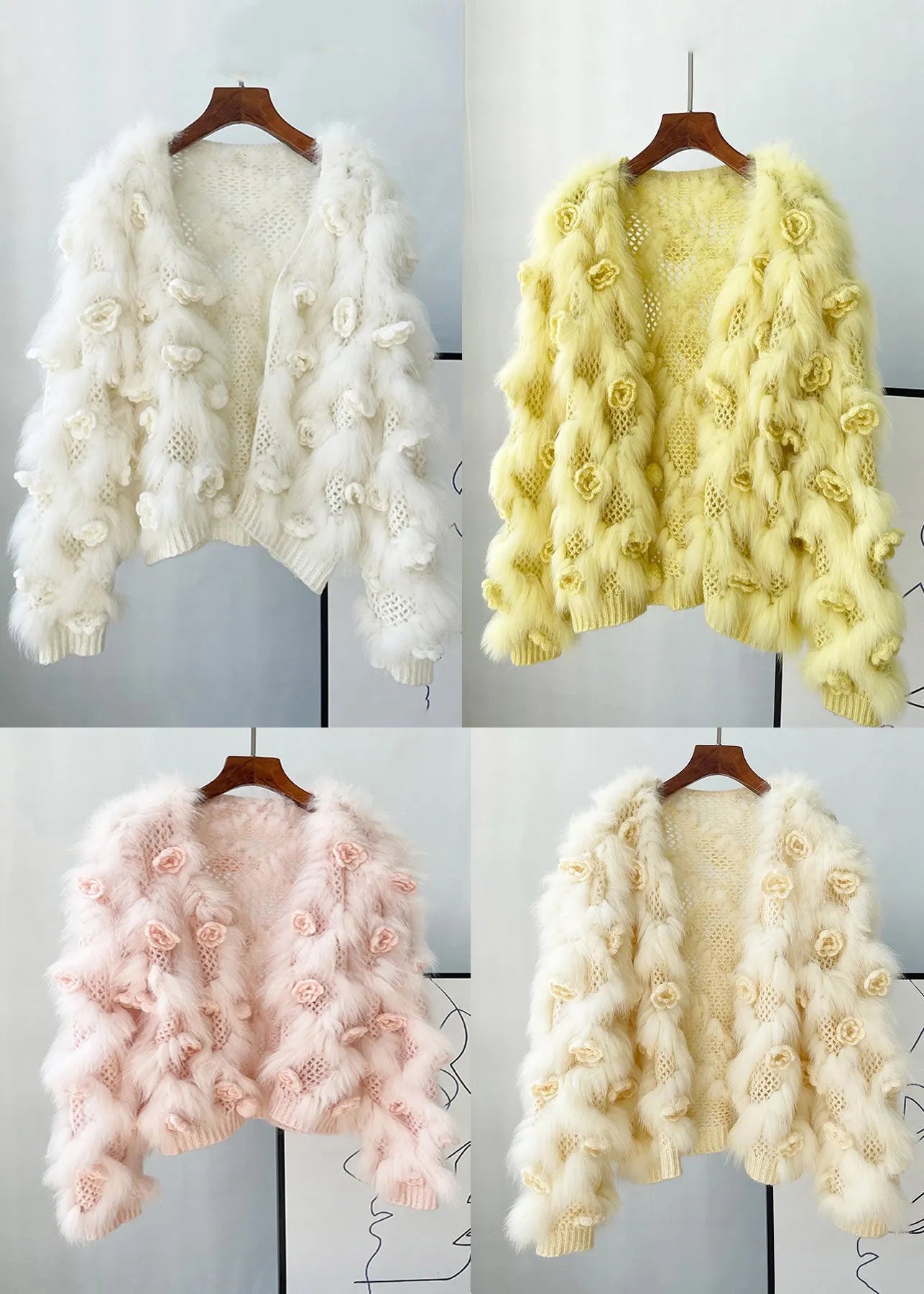 Apricot Mink Hair Knitted Coats Lantern Sleeve