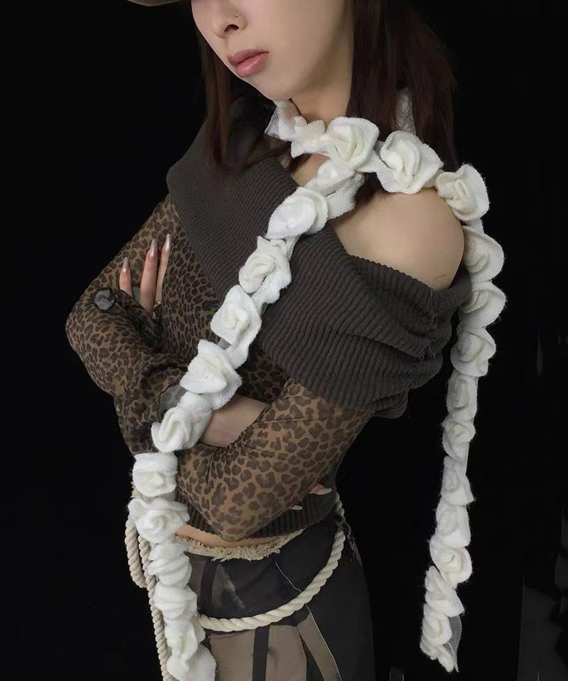 Original Design White Knit Tassel Scarf