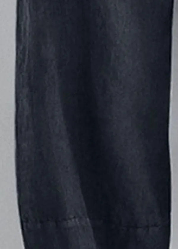 Black Cotton Linen Wide Leg Pants
