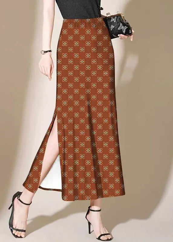 New Print Side Open Elastic Waist Cotton Skirt Summer