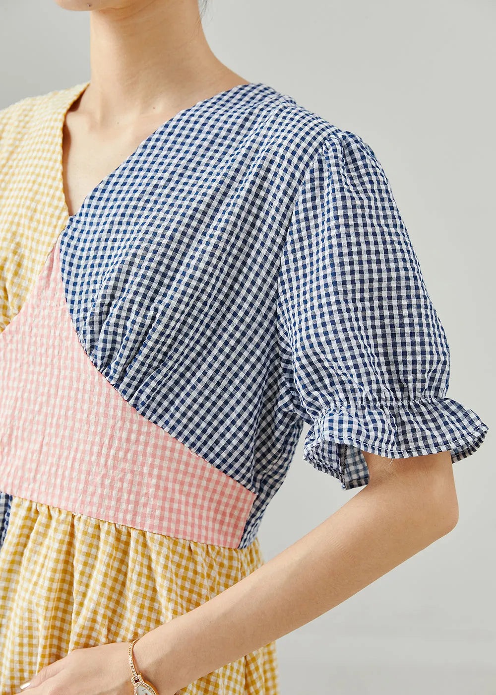 Colorblock Plaid Patchwork Cotton Dresses Summer