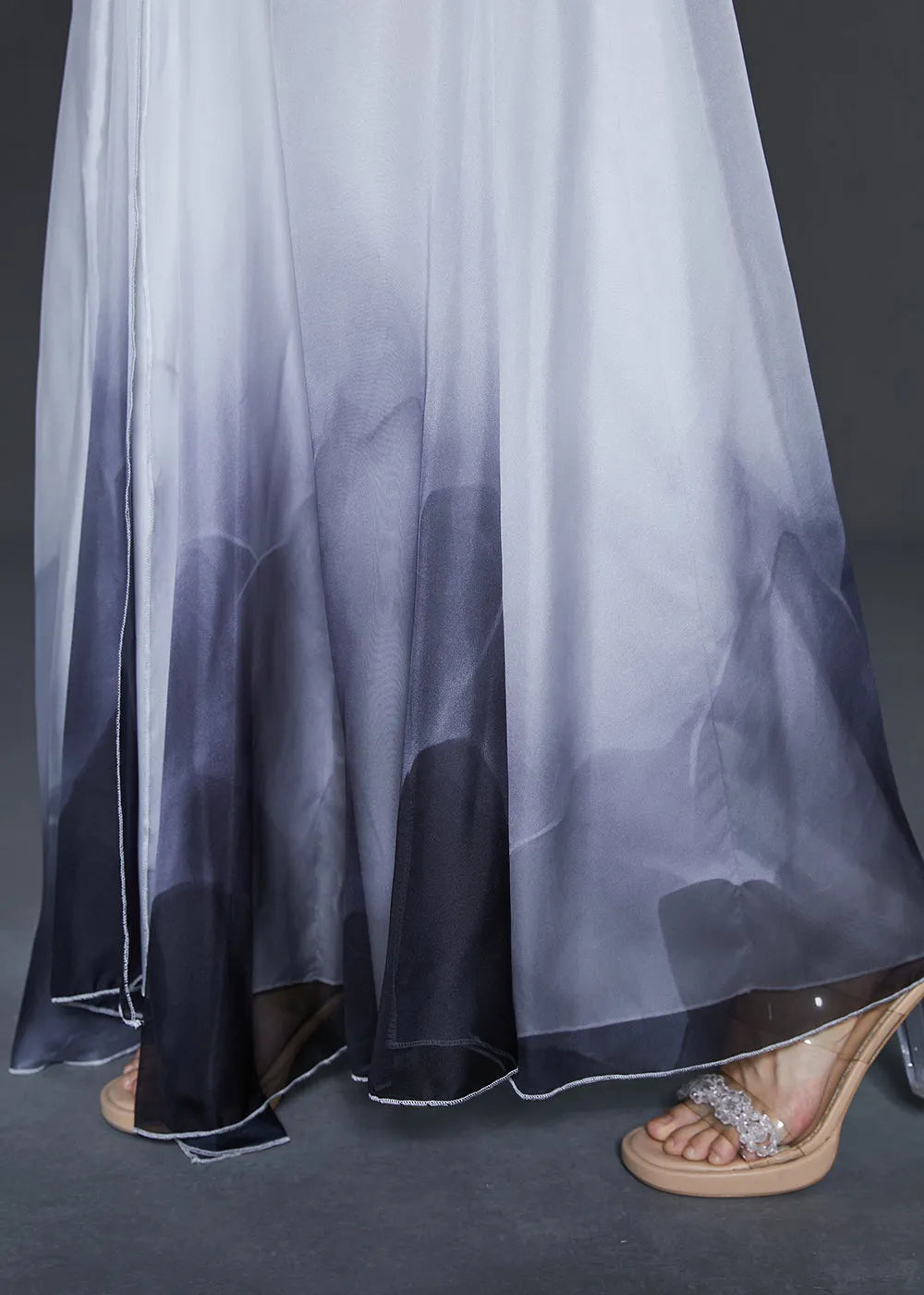 Gradient Color Ink and Wash Print Layered Chiffon Pants Skirts Summer