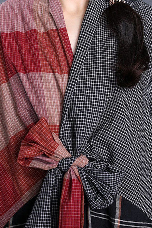 -v-neck Panelled Plaid Maxi Dress