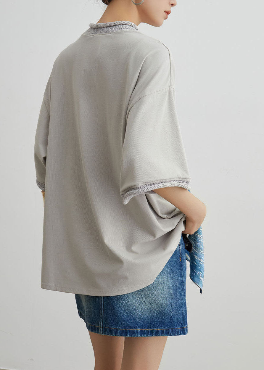 Stylish O-neck Asymmetrical Patchwork Cotton T Shirt Summer