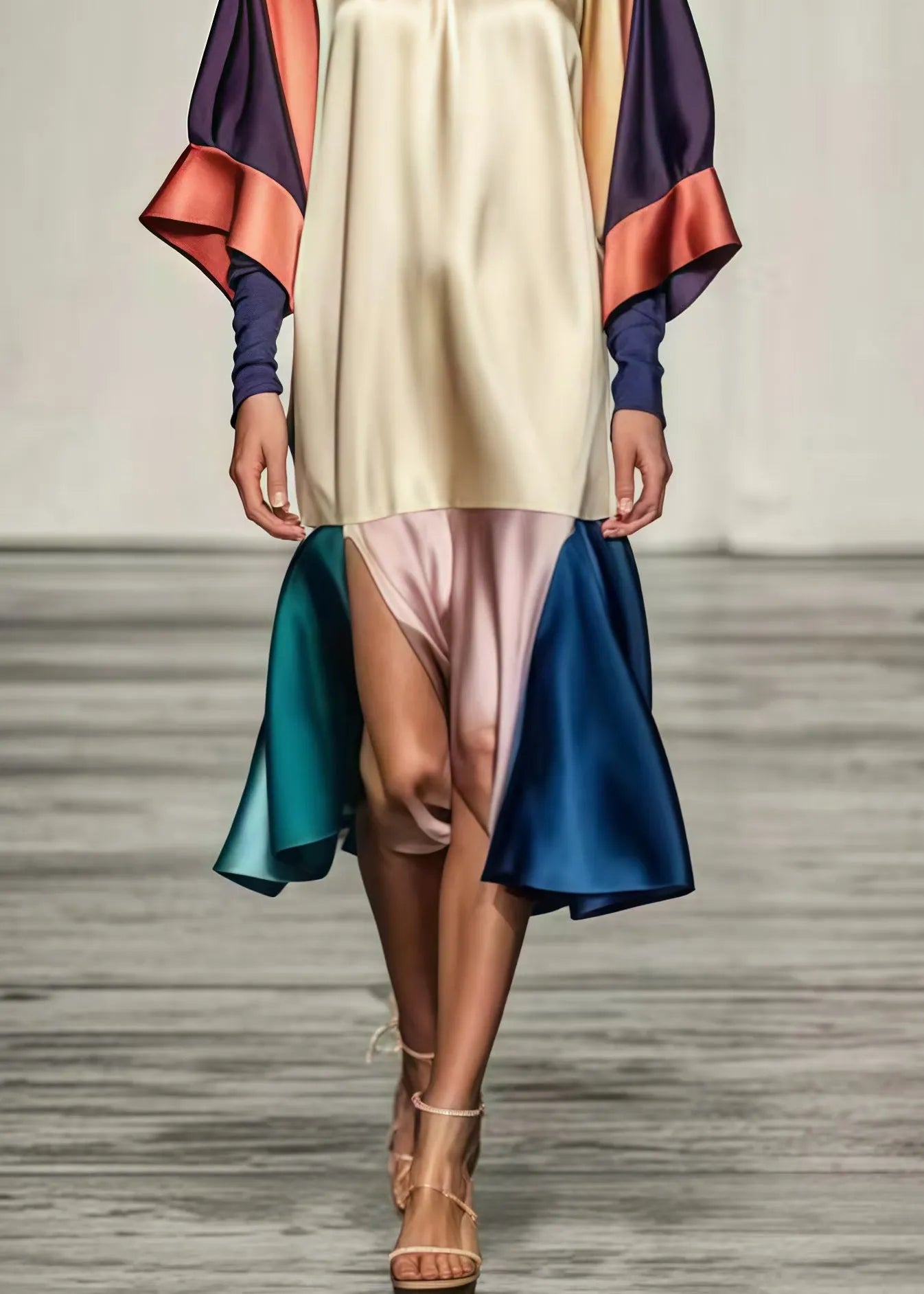 Colorblock Oversized Patchwork Side Open Silk Dress Summer