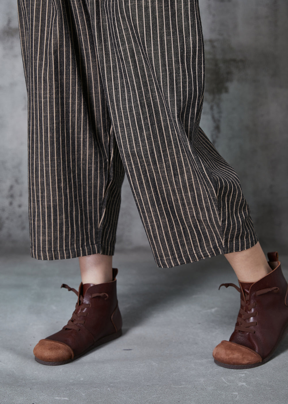 Dull Grey Oversized Striped Linen Harem Pants Summer