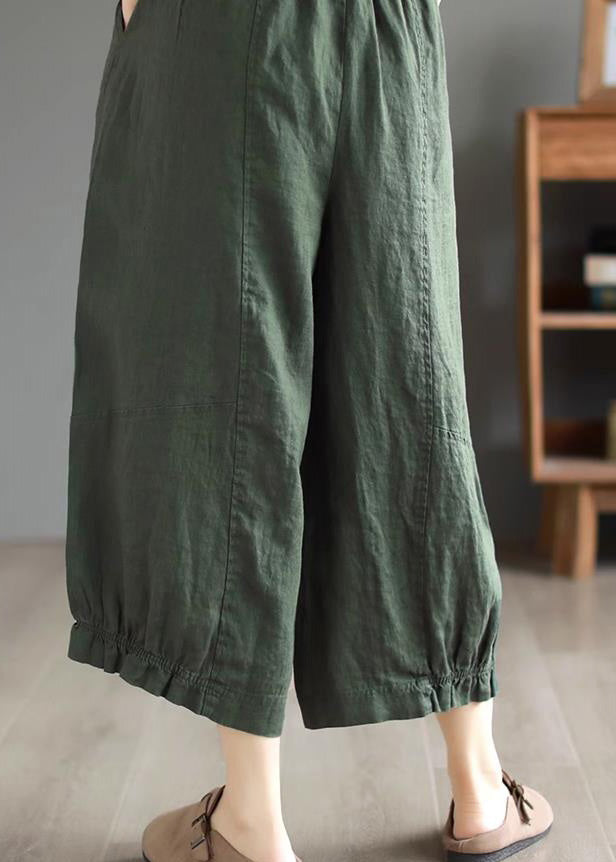 Diy Orange Ruffled Pockets Patchwork Linen Wide Leg Pants Summer