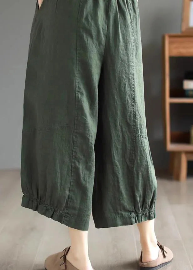 Diy Orange Ruffled Pockets Patchwork Linen Wide Leg Pants Summer