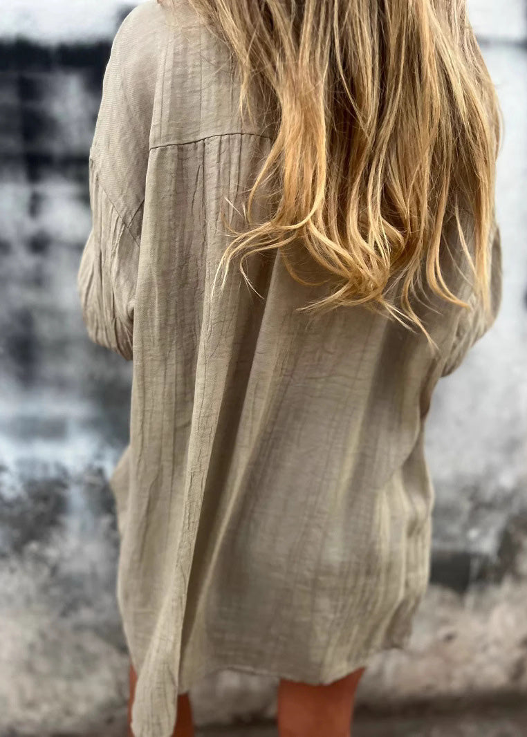 Blue Peter Pan Collar Button Cotton Shirts Long Sleeve