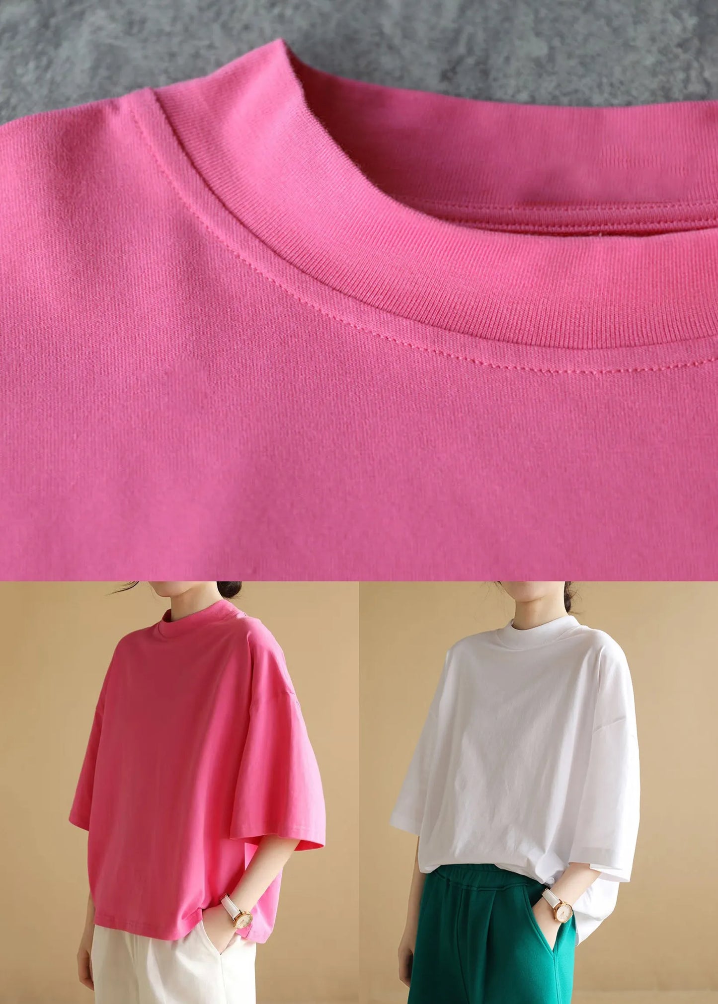 Rose Cozy Simple Cotton Half Sleeve T Shirts O Neck