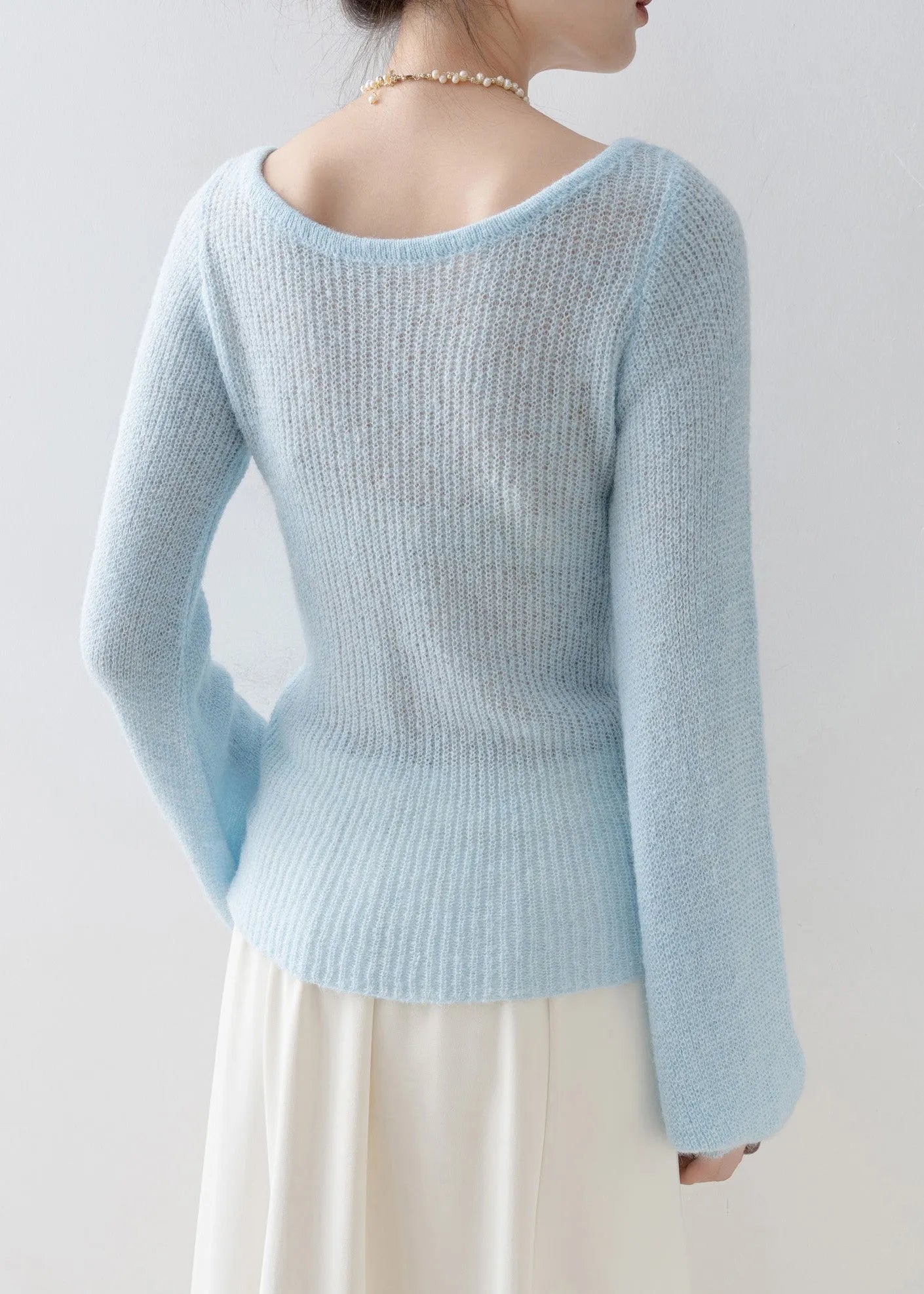 Boutique Blue O Neck Knitted Tops Spring