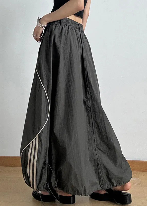 Army Green Elastic Waist Drawstring a Line Skirts Summer