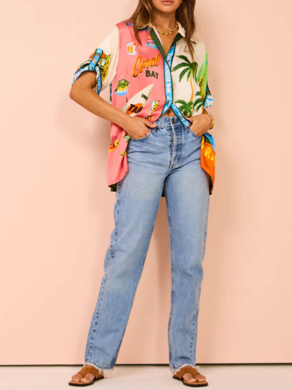 Vacation Beach Sunny Summer Style Printed Two Piece Set - Top