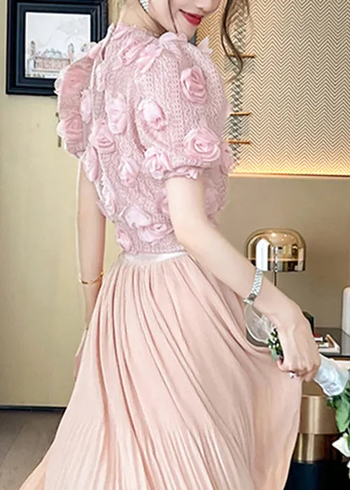 Pink Hollow Out Knit Top Summer