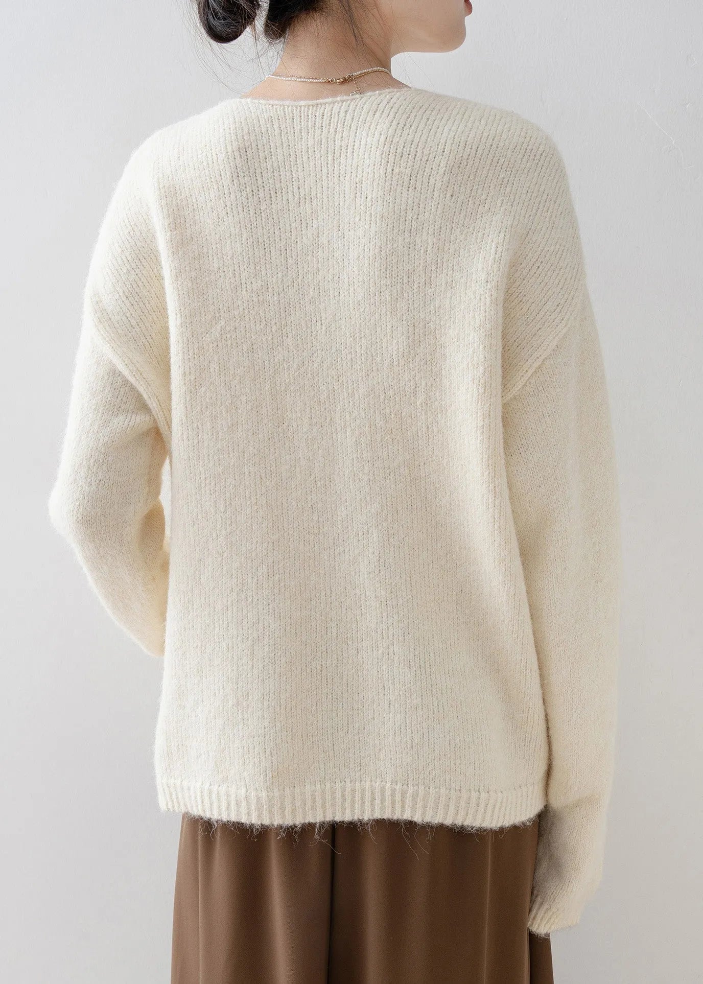 Beige V Neck Lace Button Knit Cardigan Spring